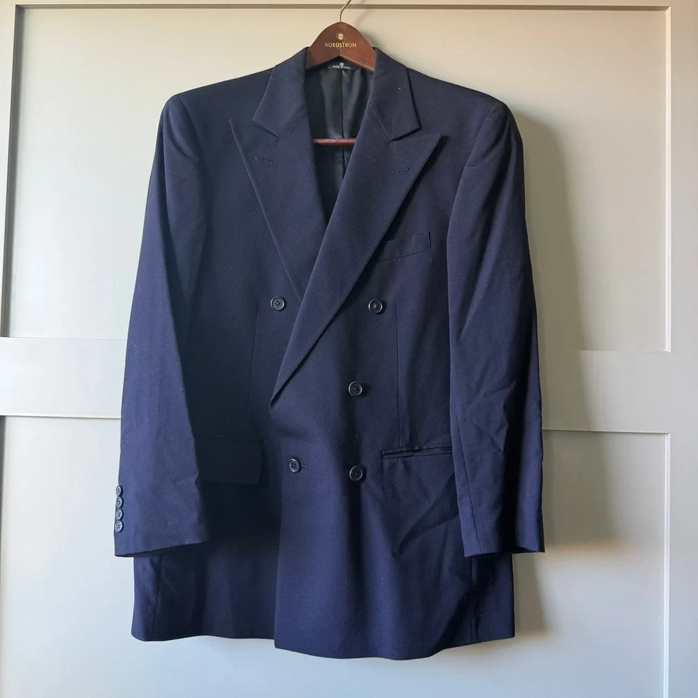 Chaps by Ralph Lauren Nordstrom Double Breasted Blazer Men 41R Blue Wool Jacket